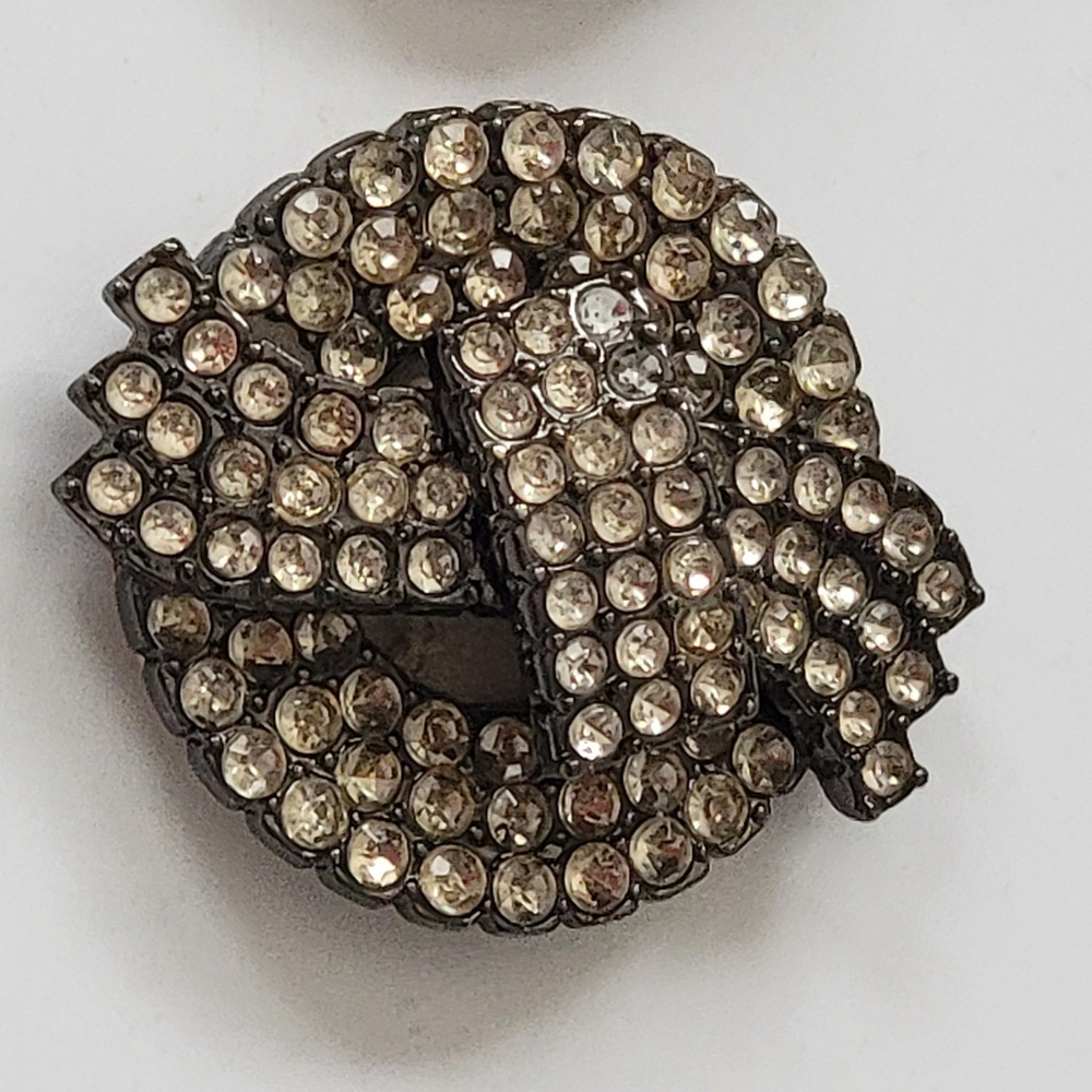 Pair Vintage Rhinestone Bow Tie Shoe Clips Costume Jewelry Leather Backing - Picture 3 of 5